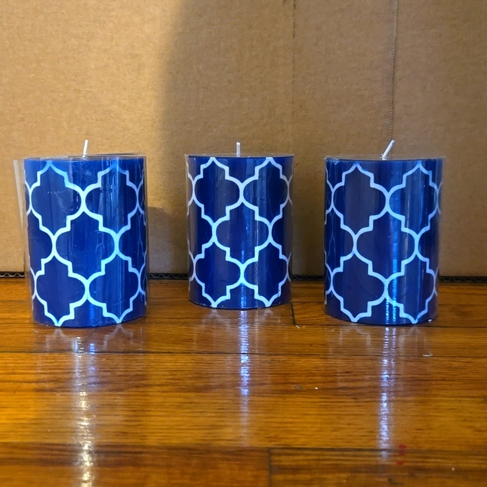 Blue Decorative Candles Set of 3